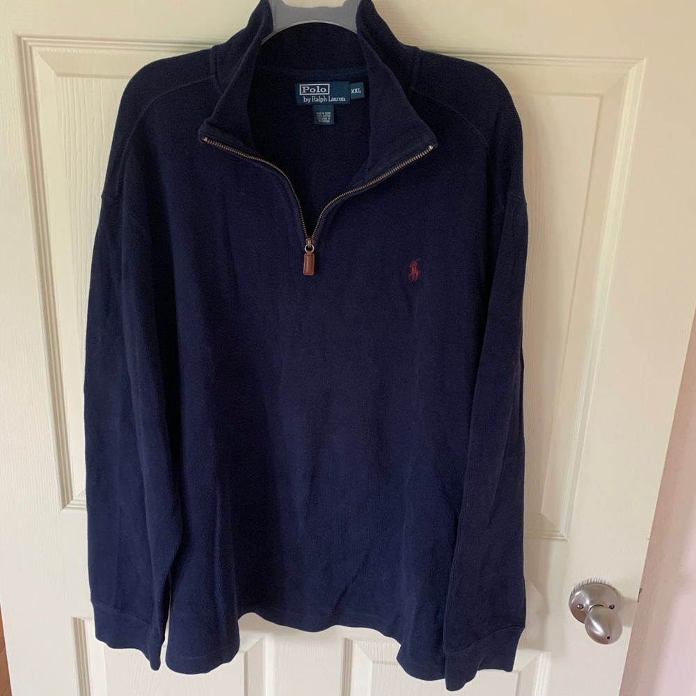 Polo Ralph Lauren XXL Quarter-Zip Pullover Navy Blue‎ Cotton Red Pony Logo MC26C